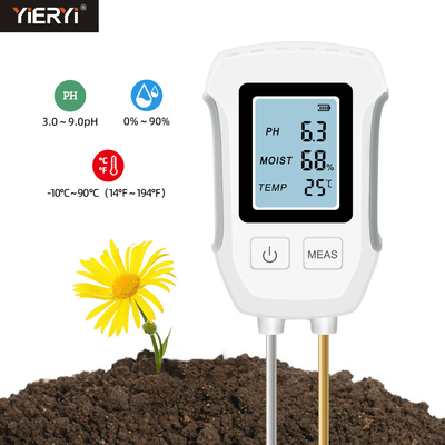 Medidor de pH do solo digital 3 em 1 Teste de temperatura e umidade de acidez do solo do jardim