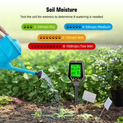 YIERYI 6 em 1 PH / EC / Umidade / Luz solar / Humidade do ar Analisador Digital de Solo Meter