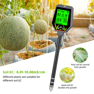 YIERYI 6 em 1 PH / EC / Umidade / Luz solar / Humidade do ar Analisador Digital de Solo Meter