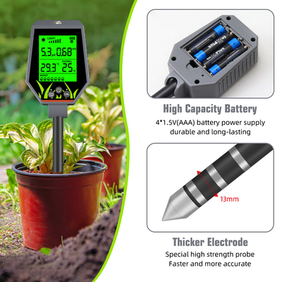 YIERYI 6 em 1 PH / EC / Umidade / Luz solar / Humidade do ar Analisador Digital de Solo Meter
