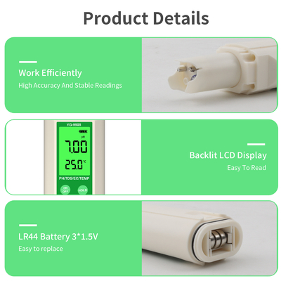 YiERYi YG-9908 4 em 1 Tester de Qualidade da Água PH / TDS / EC / Temperatura Multifuncional Pen de Teste Com Design Portátil de Alta Precisão