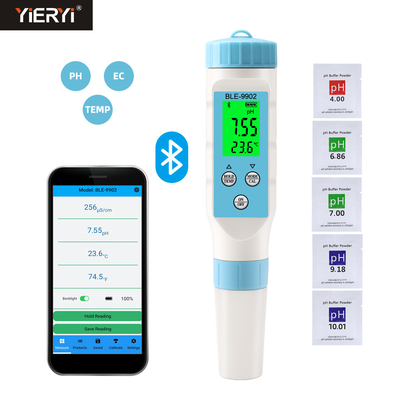 Yieryi BLE-9902 3 em 1 Bluetooth PH EC Meter Teste abrangente de água para piscinas Aquários hidropônicos