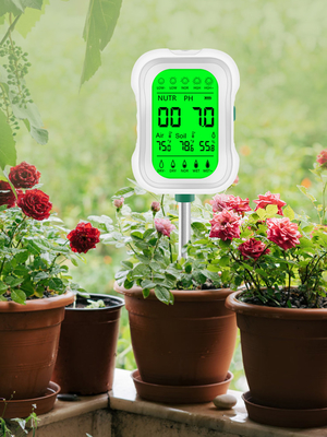 Yieryi 7-in-1 Soil Tester ¢ Medida multifuncional de umidade do solo, pH, fertilidade, temperatura, luz, umidade e temperatura ambiente para jardinagem, agricultura e horticultura