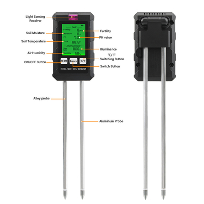 Medidor de teste de solo 6 em 1 de precisão: medir pH, umidade, temperatura, luz, fertilidade e umidade