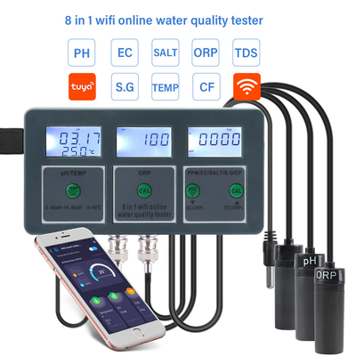 Teste de qualidade de água Wi-Fi inteligente 8 em 1 Monitorização remota Ideal para aquários, piscinas, laboratórios e água potável