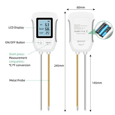 Testador de Solo: Medidor 3-em-1 de pH, Umidade e Temperatura para Plantas Saudáveis