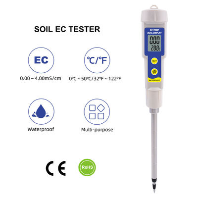 Medidor de EC e Temperatura do Solo - Medidor à prova d'água 2 em 1 com faixa de 0,00 - 4,00 mS/cm, para Jardim/Hidroponia/Plantas de Interior