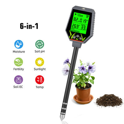 Kit de teste de solo 6 em 1 Humidade/pH/Fertilidade/Luz solar/EC/Temp Meter para jardim, fazenda e plantas de interior