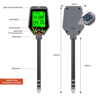 Kit de teste de solo 6 em 1 Humidade/pH/Fertilidade/Luz solar/EC/Temp Meter para jardim, fazenda e plantas de interior