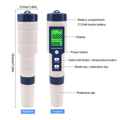 5 - Em - 1 Testador de Qualidade da Água PH/TDS/CE/Salinidade/Temperatura para Aquário Doméstico Laboratório