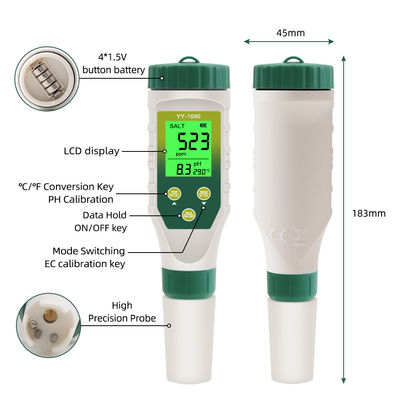 5 - em - 1 Teste de qualidade da água - pH/TDS/CE/salinidade/tempermétro para aquicultura, água potável e laboratório