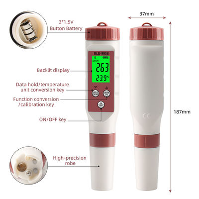 Smart 4 em 1 Tester de Qualidade da Água com Bluetooth - pH/TDS/EC/Temp Meter para Casa, Hidroponia e Laboratório
