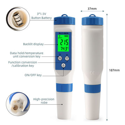 Testador de Qualidade da Água Bluetooth 5 em 1 - pH/TDS/CE/Sal/Medidor de Temperatura para Casa, Aquicultura e Hidroponia