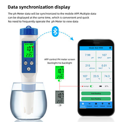 Testador de Qualidade da Água Bluetooth 5 em 1 - pH/TDS/CE/Sal/Medidor de Temperatura para Casa, Aquicultura e Hidroponia