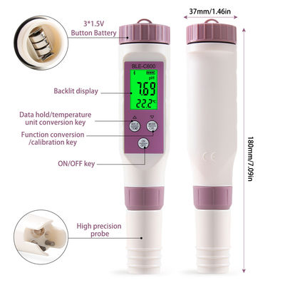 Smart 7 em 1 Bluetooth Tester de Qualidade da Água - pH/EC/TDS/ORP/Salt/S.G/Temp Meter para Domicílio, Laboratório e Aquicultura