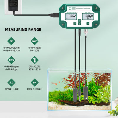 Wifi habilitado 6 em 1 Tester de qualidade da água monitor remoto PH / TDS / EC / Sal / SG / Temp Para laboratório de piscina aquário