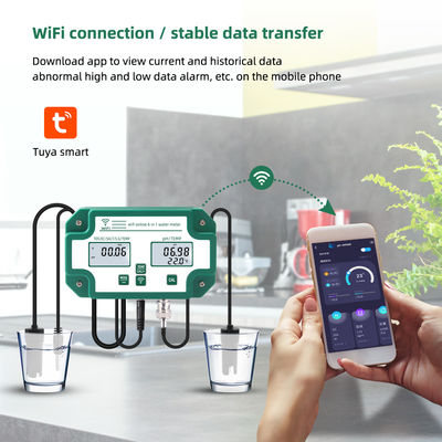 Wifi habilitado 6 em 1 Tester de qualidade da água monitor remoto PH / TDS / EC / Sal / SG / Temp Para laboratório de piscina aquário