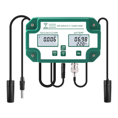 Wifi habilitado 6 em 1 Tester de qualidade da água monitor remoto PH / TDS / EC / Sal / SG / Temp Para laboratório de piscina aquário