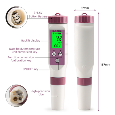 Medidor Digital de Qualidade da Água 6 em 1 pH/CE/TDS/ORP/Sal/Temperatura Testador de Água Potável
