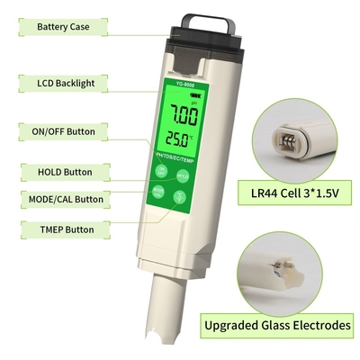 Caneta Testadora de Qualidade da Água PH TDS EC TEMP Com Visor Retroiluminado