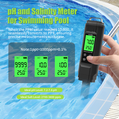 Medidor Digital 5 em 1: pH, Salinidade, Temperatura, TDS, Condutividade Elétrica com Luz de Fundo para Monitoramento da Qualidade da Água