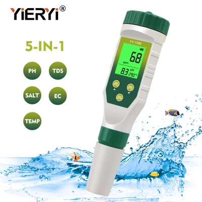 Medidor de pH multiparâmetro de 5 em 1 com luz de fundo para aquário de laboratório TDS PH Tester de temperatura de salinidade CE