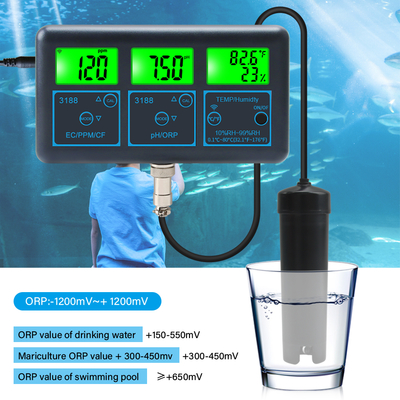 WiFi Tuya App Medidor de PH digital multifunção 7-em-1 PH EC ORP TDS RH% CF Teste de temperatura on-line Analisador de qualidade da água