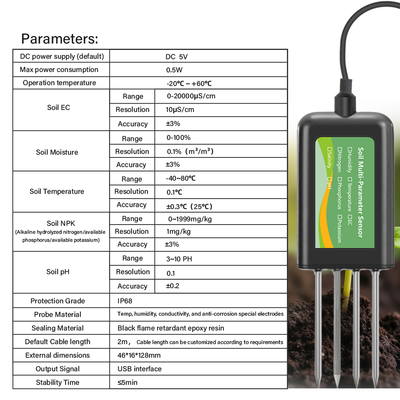 Sensor de solo 8 em 1 para Android NPK PH Umidade EC Medidor de Salinidade