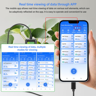 Sensor de solo 8 em 1 para Android NPK PH Umidade EC Medidor de Salinidade