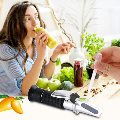 Refractômetro óptico Brix portátil 0-90 Para medição de açúcar em bebidas de mel, sucos de frutas e bebidas
