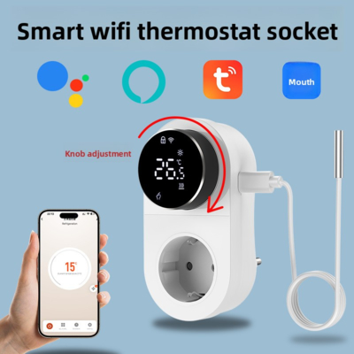 Tuya Smart WiFi Thermostat Plug Com Sensor de Temporização Controle de Toque