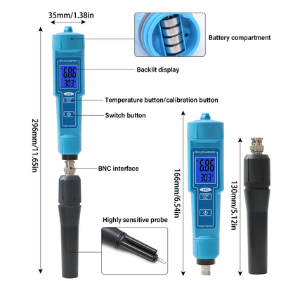Calculadora de pH automática sonda substituível para hidroponia solo queijo carne água de laboratório