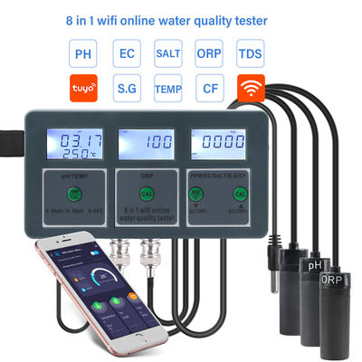 Smart Tuya WiFi 8 in 1 Digital PH Meter with Data Logger Function and DC6V Power Supply for Hydroponic and Landscaping Applications