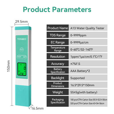 High Precision Durable Titanium Alloy Probe Water TDS Meter with 0-9999 ppm TDS Range and Multiparameter pH Measurement