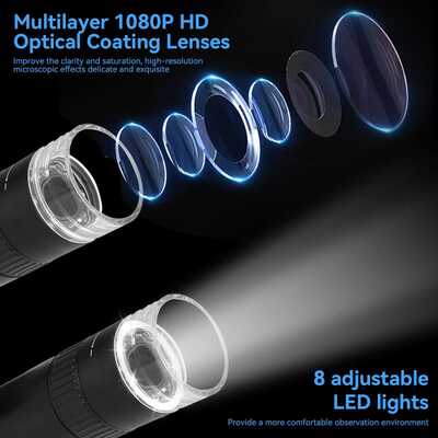 Microscópio digital portátil 50X-1000X com tela IPS de 2" e 8 LEDs ajustáveis para observação de alta definição