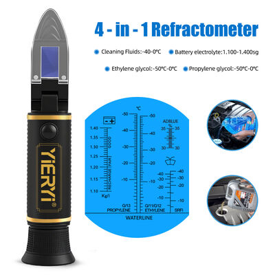 4-in-1 Multi-Fluid Hand Held Refractometer with ATC and High Accuracy ±0.2% for Glycol, Battery & Cleaning Fluids