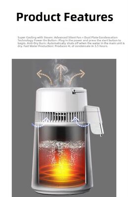 Fuyao K40107 750W 4L Capacidade SUS304 máquina de água destilada de aço inoxidável para uso doméstico, laboratorial e odontológico