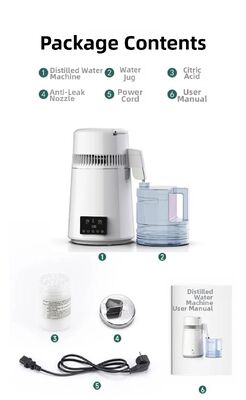 Fuyao K40107 750W 4L Capacidade SUS304 máquina de água destilada de aço inoxidável para uso doméstico, laboratorial e odontológico