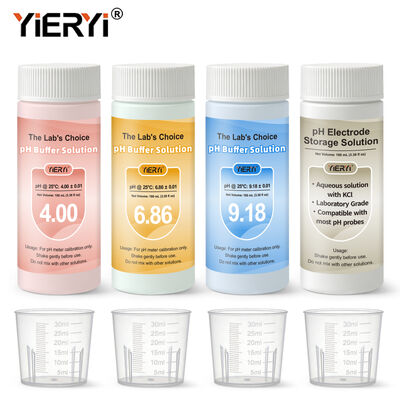 Kit de calibração do medidor de pH de laboratório com vasos selados e herméticos com códigos de cores para testes precisos de pH