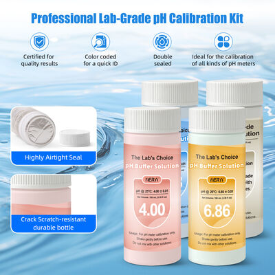 Kit de calibração do medidor de pH de laboratório com vasos selados e herméticos com códigos de cores para testes precisos de pH