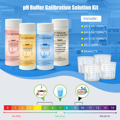 Kit de calibração do medidor de pH de laboratório com vasos selados e herméticos com códigos de cores para testes precisos de pH
