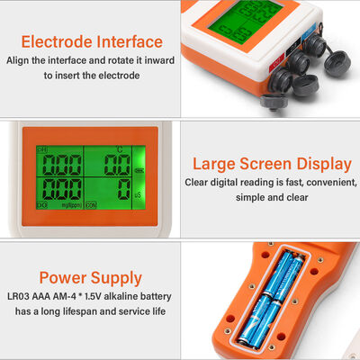 Medidor de Qualidade de Água Multiparamétrico 6 em 1 com Precisão de 0,1 pH e Tela LCD para Aquários e Hidroponia