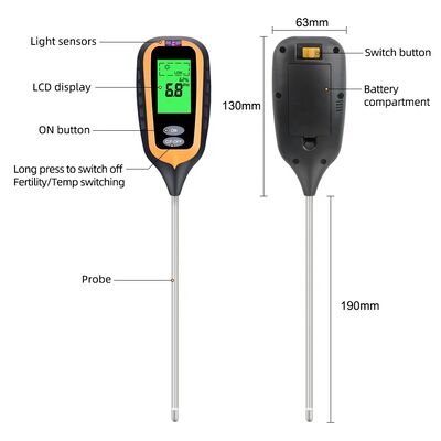 Medidor de ph do solo 6 em 1, ferramenta multifuncional de teste de solo para jardim, ph/fertilidade/umidade/luz/umidade do ar/temperatura