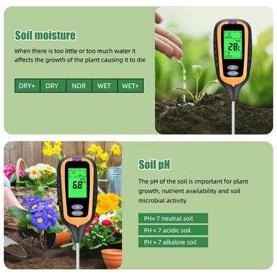 Medidor de ph do solo 6 em 1, ferramenta multifuncional de teste de solo para jardim, ph/fertilidade/umidade/luz/umidade do ar/temperatura