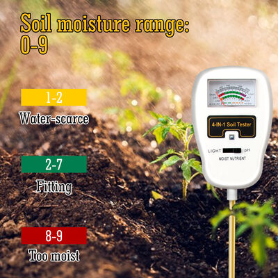 Teste de umidade do solo Teste de fertilidade do solo 4 em 1 Teste de umidade do solo 90 Rotação em ângulo descendente Desenho sem requisitos de bateria Métro de pH do solo