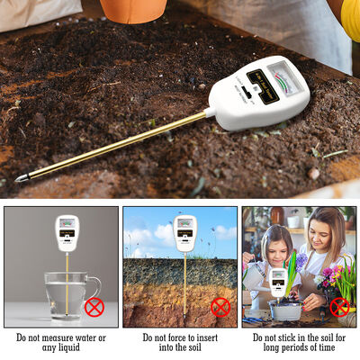 Teste de umidade do solo Teste de fertilidade do solo 4 em 1 Teste de umidade do solo 90 Rotação em ângulo descendente Desenho sem requisitos de bateria Métro de pH do solo