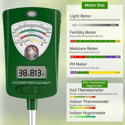 Analisador de solo digital 7 em 1 com display LCD para monitoramento preciso de PH de umidade de luz de jardim