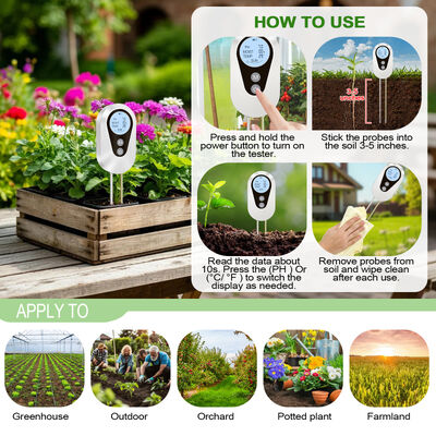 Teste de temperatura de pH do solo e temperatura da luz solar com LCD retroiluminado para agricultura de jardim
