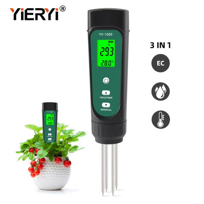 Instrumento de medição agrícola para jardinagem em panelas Conductividade 3 em 1 Ecômetro de solo Teste de temperatura do solo