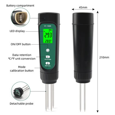 Instrumento de medição agrícola para jardinagem em panelas Conductividade 3 em 1 Ecômetro de solo Teste de temperatura do solo